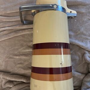 Cream Insulated Coffee Carafe with Brown and Maroon Stripes